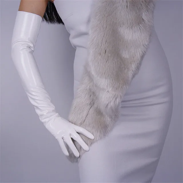 Women'S Patent Leather Long Gloves 70cm Long Elbow Simulation Leather