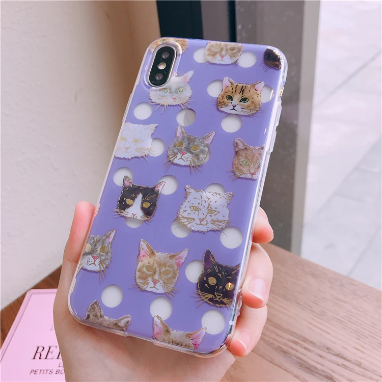 Aoweziic Tide brand creative 3D effect wave point cat for iPhone XS MAX XR mobile phone case 6S 7plus 8 protective cover