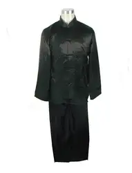 Черная весна китайских Для мужчин район Шелковый вышивает Рубашки Брюки Кунг-фу костюм Дракон размеры s m l xl XXL M0014