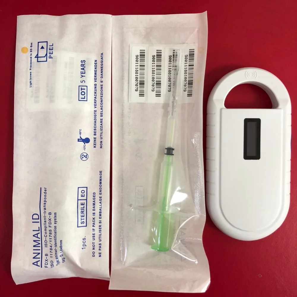 

134.2KHz FDX-B Portable Animal Rfid Reader pet id tag usb handheld rfid scanner+10pcs 1.4*8mm 134.2KHz rfid pet cat dog syringe