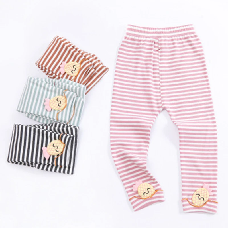 

casual girl's trousers knitted stripe printed trousers with crotch opening at waist leggings for children's wear F0426wy01