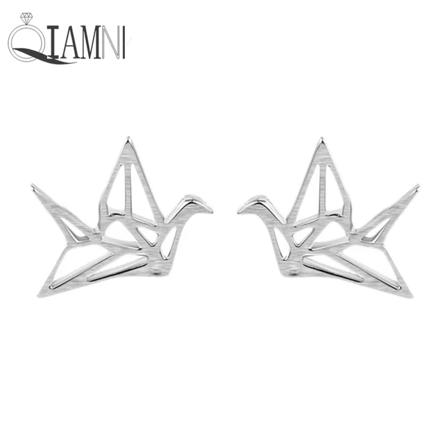 Qiamni 925 Sterling Silver Cute Origami Cranes Animal Stud Earring Qiamni 925 Sterling Silver Cute Origami Cranes Animal Stud Earring Women Peace Dove Wedding