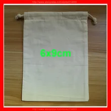 100 шт/партия) Размер 6x9 см(2,4x3,") натуральный хлопок сумка на шнурке маленькая
