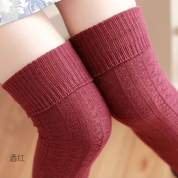 

Women Over Knee Stocking Sample Design Solid Hosiery 2016 Fashion Autumn Winter Warm Stockings Solid Knitted Stockings For Lady