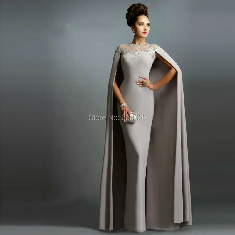 Dubai Kaftan Silver Jersey Long Fitted Cape font b Evening b font font b Dress b