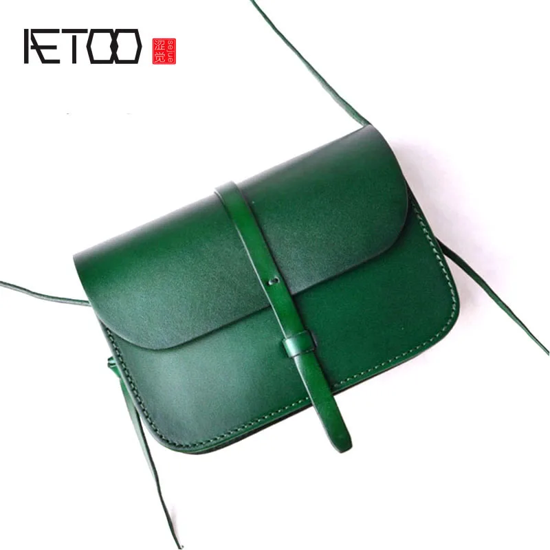 

AETOO The first layer of pure leather mini handmade Messenger mobile phone bag full leather retro color vegetable tanned leather