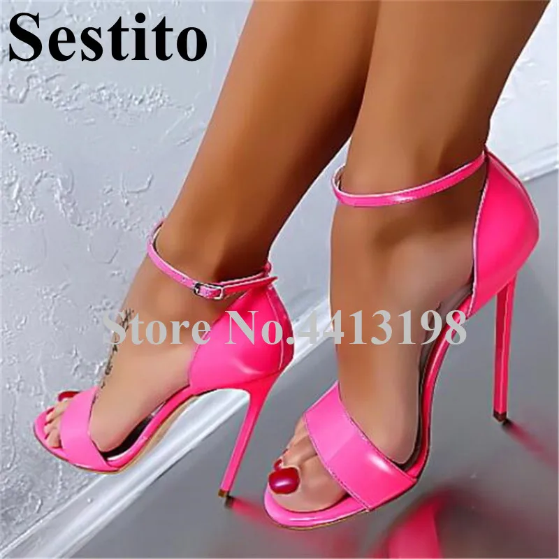 

European Concise Peep Toe Casual Sandals Super High Thin Heels Women Sandals Ankle Buckle Strap Cover Heel Summer Women's Shoes