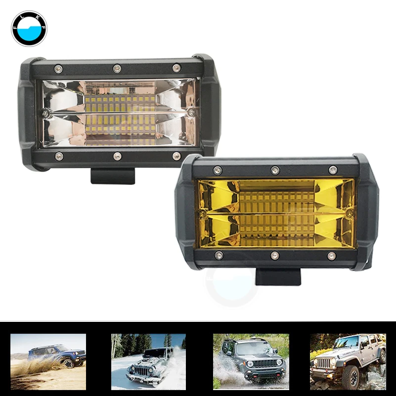 

1 pcs 5 inch Car Lights Led Bar Work Light Bar 72W White Yellow Fog Light Car LED Lamp Bulb for Trucks SUV ATV 4x4 4D Spot Beam