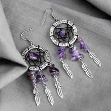 Энтическое длинное старинное серьги с кисточками для женщин модные брендовые ювелирные изделия перо фиолетовый кристалл простые висячие серьги
