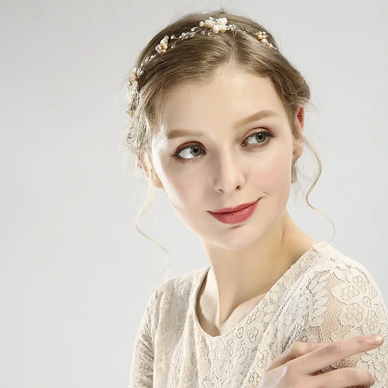Ободок для волос с золотым листом ободок цветным пресноводного жемчуга|pearl wedding