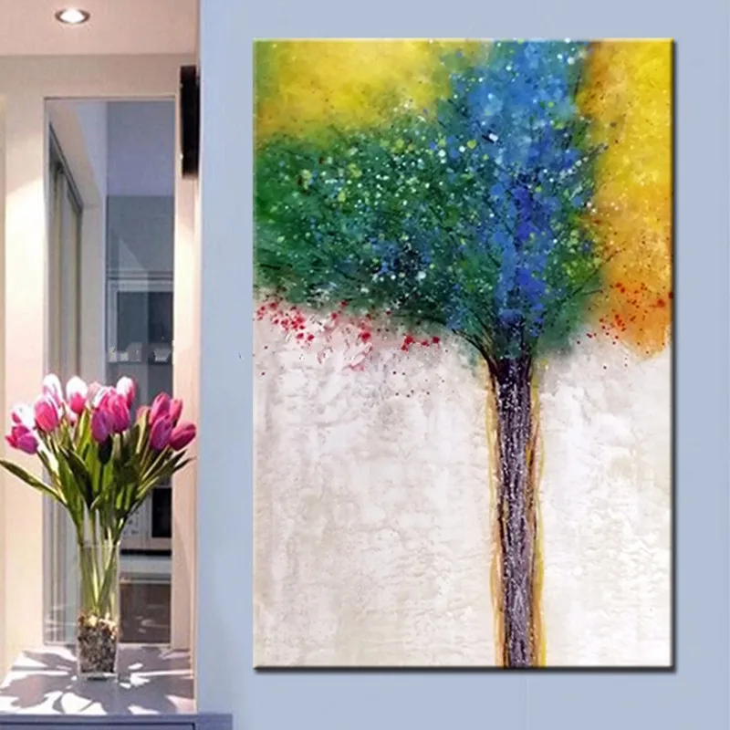 

Handpainted Abstract Landscape Oil Paintings on Canvas Large Handmade Colorful Tree Painting Modern Home Decor Wall Art Pictures