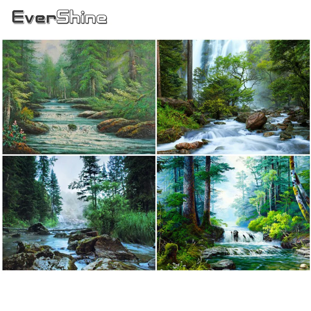 

EverShine DIY Diamond Embroidery Scenery 5D Diamond Painting Full Round Handmade Creek Wall Home Decor Diamond Mosaic Forest