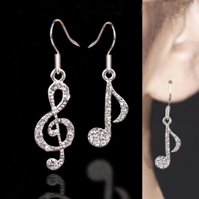 Hot New 1 Pair Fashion Women Crystal Rhinestone Music Note Drop Dangle