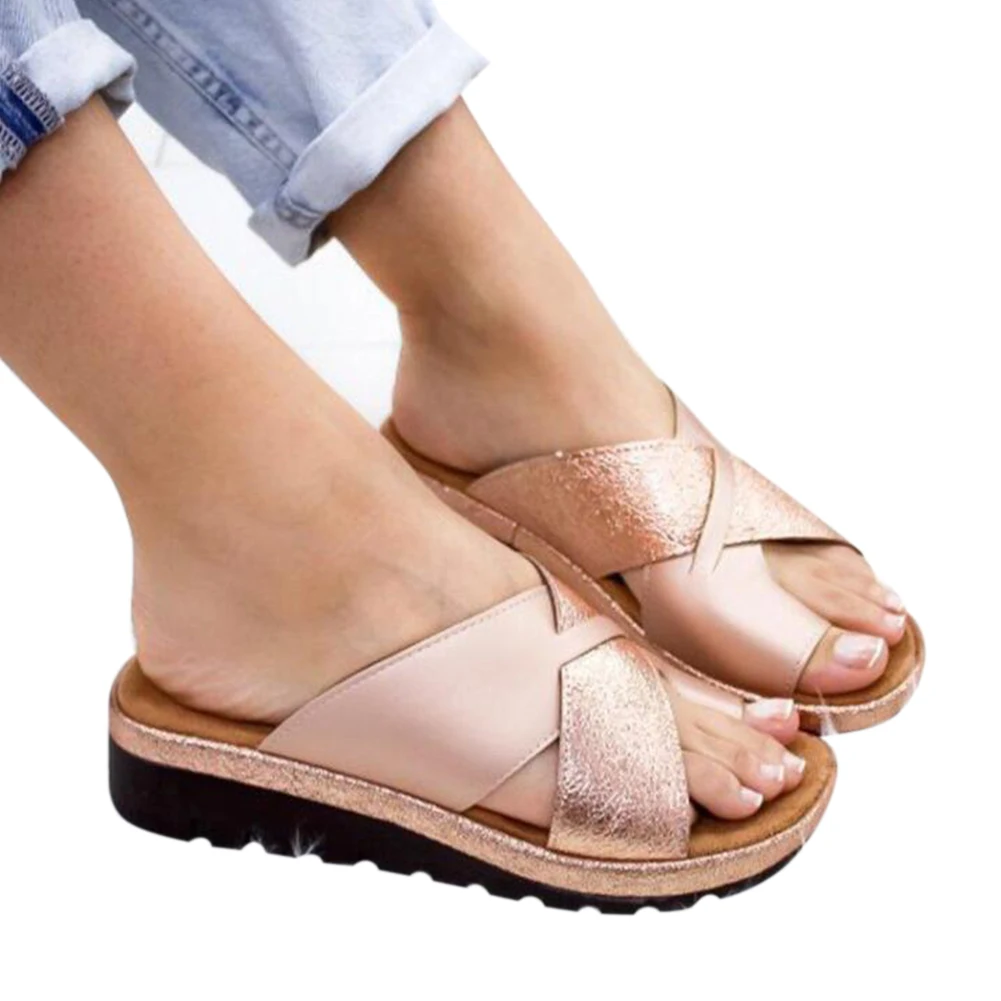 

1 Pair Cross Cool Wedge Open Toe Indoor Women Slipper Artificial PU Outdoor Orthotic Casual Summer Beach Hollow Middle Heel