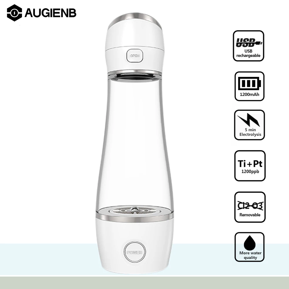 Augienb 2 режима Быстрый электролиз usb зарядка водород богатый генератор воды lonizer здоровье водород богатый бутылка для воды - Цвет: Белый