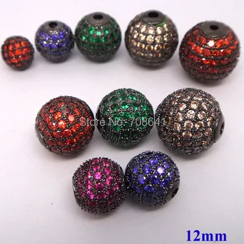 

12mm Rhodium plated Brass Micro Pave Zircon CZ Round Ball Bead Connectors Bead Spacer Beads For DIY Bracelet Making Charms