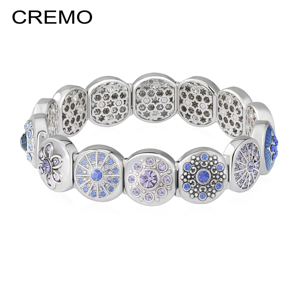 

Cremo Modular Links Charms-Bracelet Flower Blue Enamel Elastic Bracelet Femme Personalized Pulseiras Shinning Zircon Jewellery