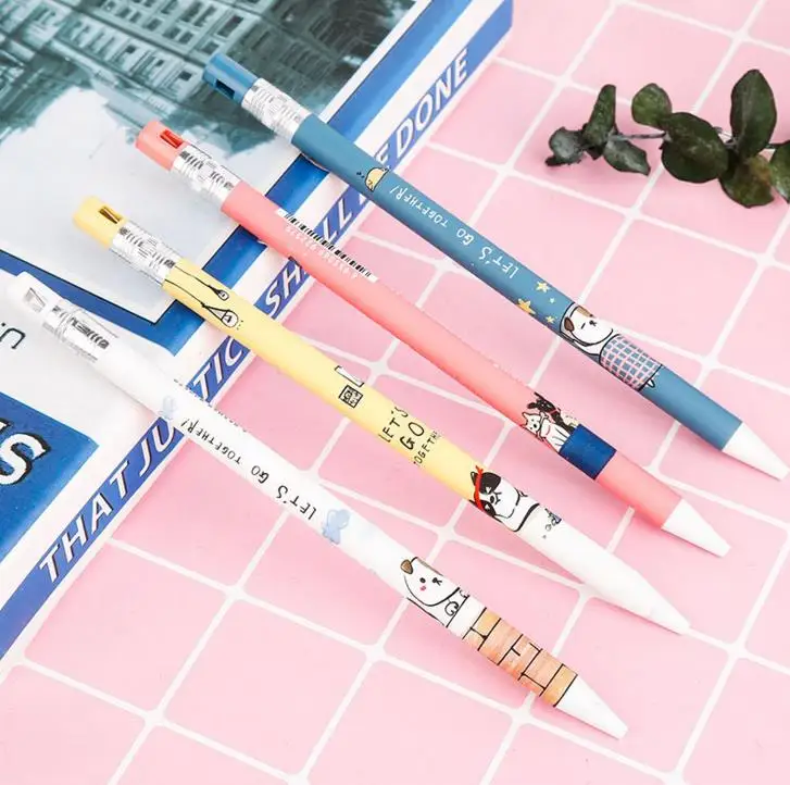 10 шт. Kawaii 2,0 мм механический карандаш с собаками и животными, автоматические ручки, подарки для девочек, канцелярские принадлежности, школьные принадлежности с точилкой для карандашей