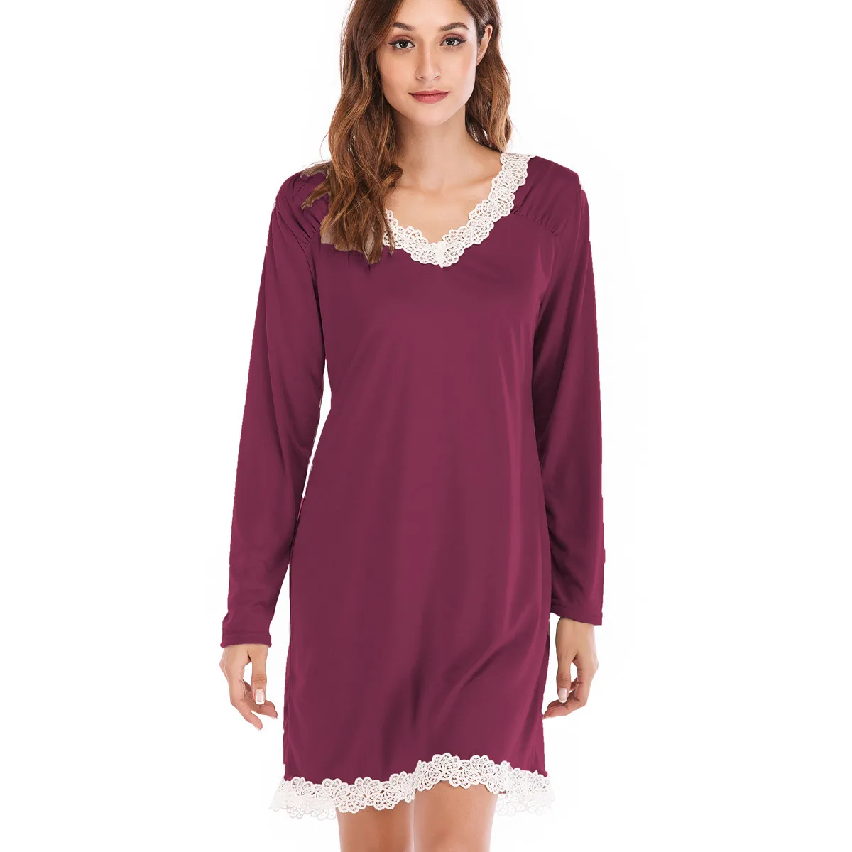 

Women long sleeve dress elegant sexy plus size casual dress vestidos v-neck soft fabric dress knee length lace dress