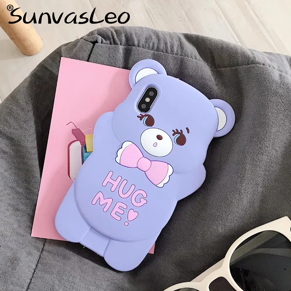3D Cute Cartoon Bow Bear Soft Silicone Case Phone Back Cover For iPhone 11 12 Pro Max Mini 5 5C SE 6 6s 7 8 Plus X XR XS Max