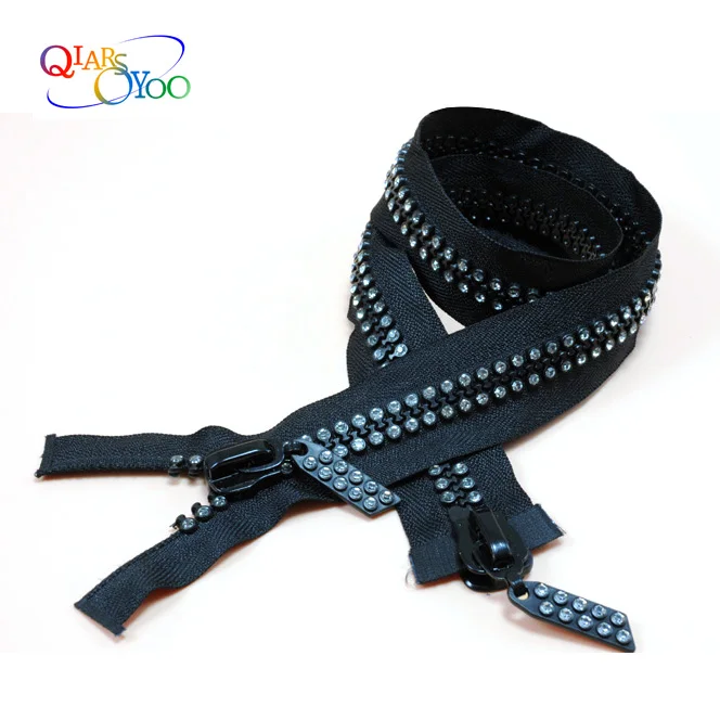 

60/70/80cm rhinestone Zipper 10# double open-end of shiny diamond zip down jacket coat zipper DIY Clothes Sewing Accessories