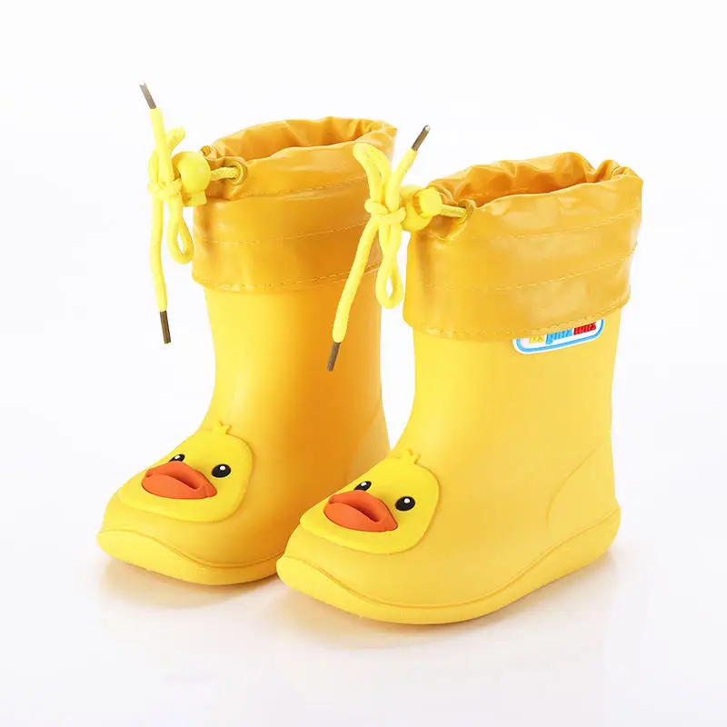 Детские непромокаемые сапоги; детская водонепроницаемая обувь; детская непромокаемая обувь для девочек и мальчиков; модные резиновые ботинки для девочек; Размеры 22-30 - Цвет: yellow  duck cotton
