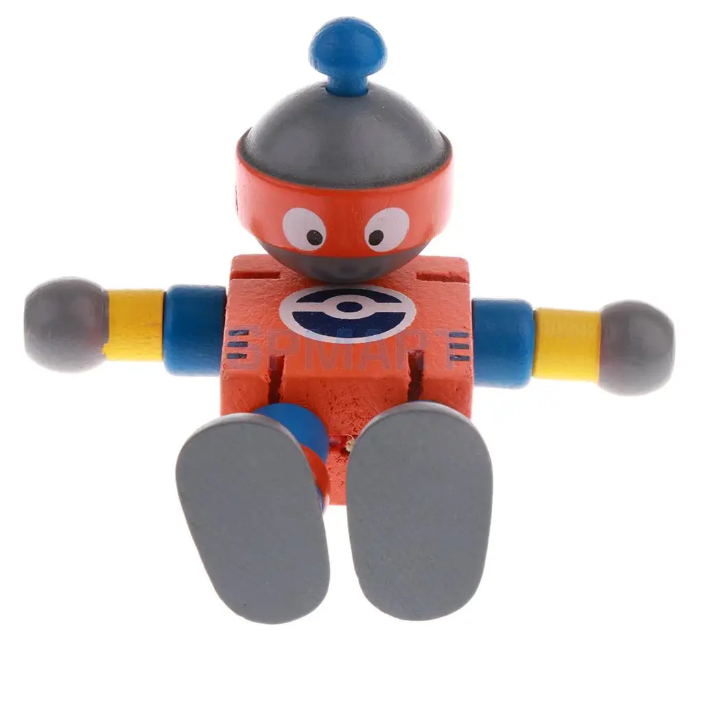6pcs Wooden Walnut Puppets Robots Action Figure Toys Flexible Joints Poseable for Baby Children Kids Christmas Gifts