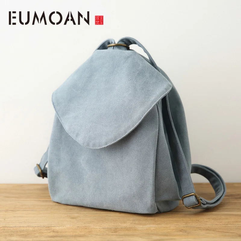 

EUMOAN Casual canvas bag, female literature small fresh pure color shoulder bag, female Korean version backpack