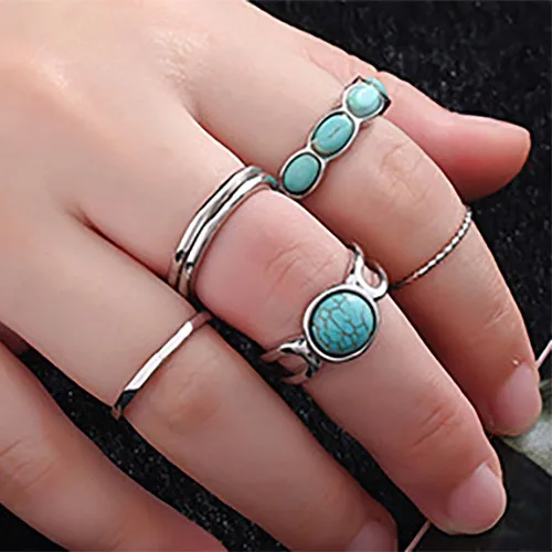 deadstock Gypsy hippie Mandala antique lot set A Set of 3 Large Tibetan Silver colored finger rings Vintage women retro ethnic pattern