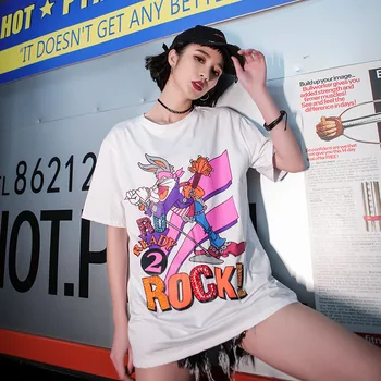 

2019 spring new loose big T-shirt female bf wind long section short sleeve heavy work shiny piece nail drill shirt female