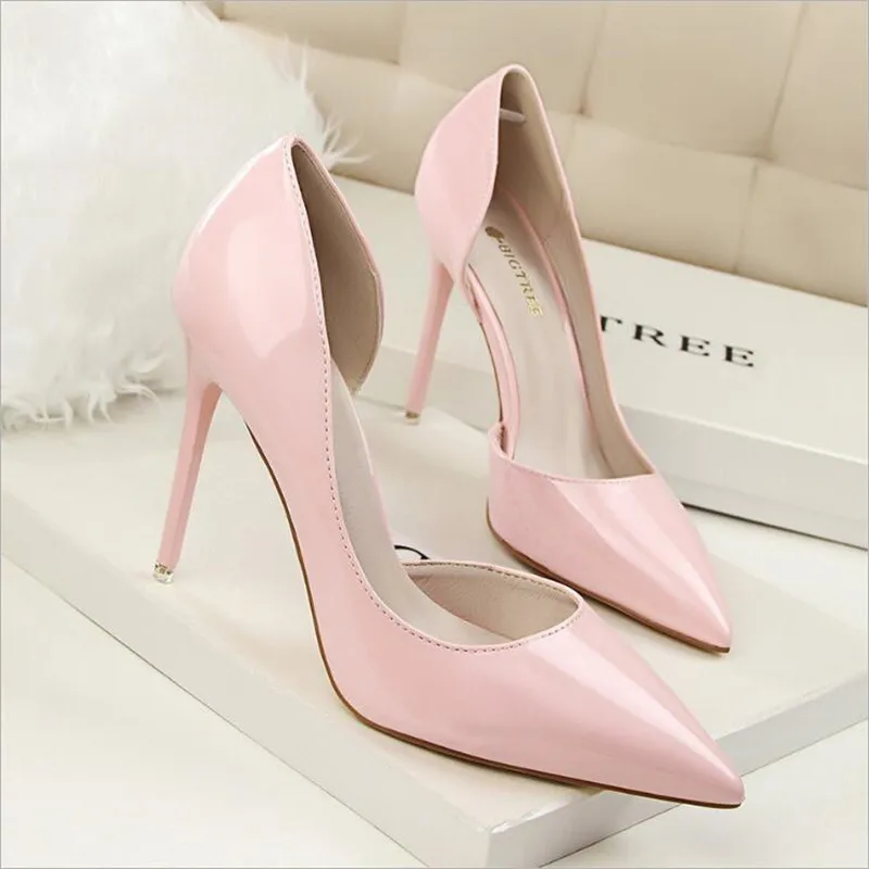 2019 New Fashion high heels women pumps thin heel classic white red nede beige sexy prom wedding shoes Blue Red wine