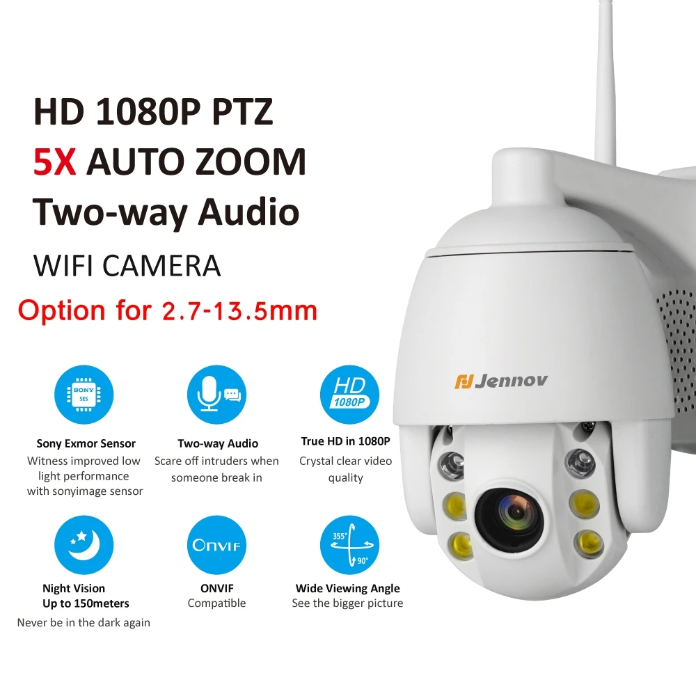 Comprar Cámara Jennov 5XZOOM PTZ IP 1080P 2MP Audio bidireccional cámara de Video vigilancia al aire libre Wifi seguridad del hogar cámaras inalámbricas Wifi