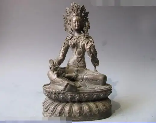 

S02406 11 Tibet Folk Buddhism Bronze Green Tara Kwan-Yin Guan Yin Bodhisattva Statue B0403