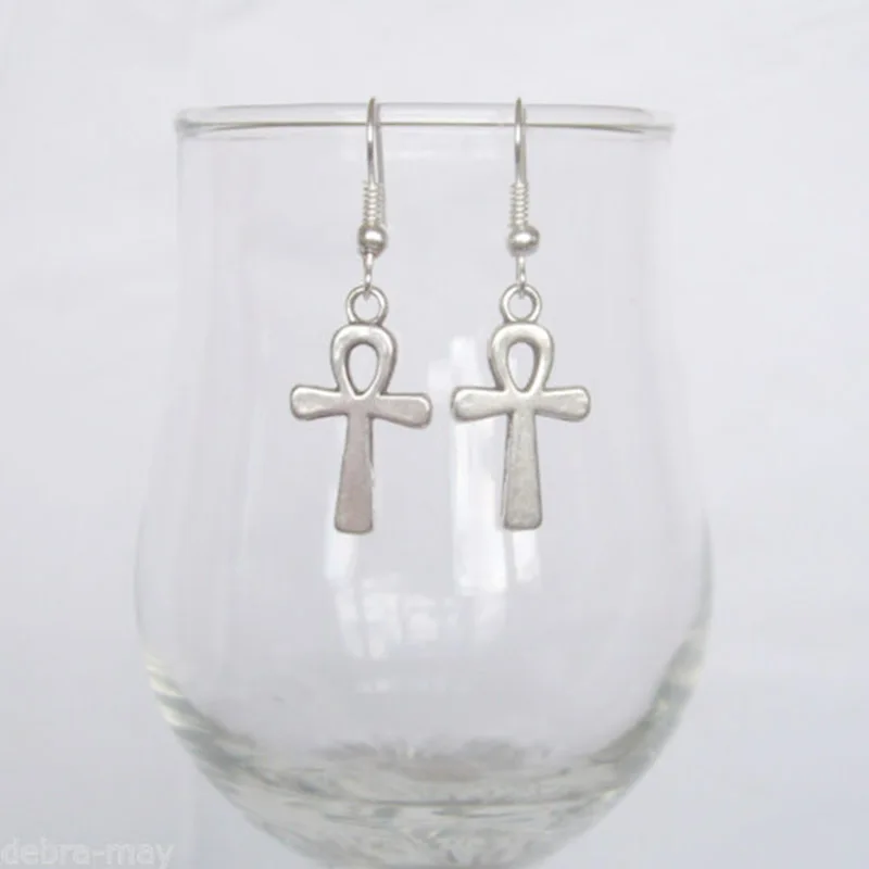 

Tibetan Silver Egyptian Ankh Cross Charms Pendant Drop Earrings Dangle Earring For Women Christmas Gift Earrings Pagan Gothic
