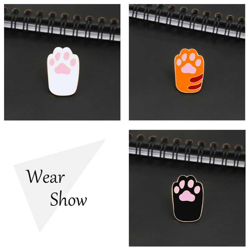 Kawaii 4 colors dog cat claws metal pin brooches women denim sweater skirt backpack badge family icon button festival gifts