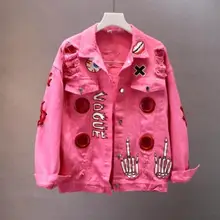 Демисезонный Для женщин Прохладный Граффити Письмо печати с бантом штыревые джинсовая куртка Ковбойское Пальто повседневные джинсы верхняя одежда