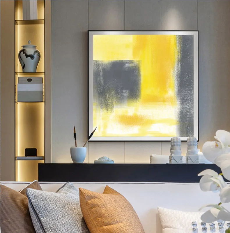 Abstrait Simple Jaune Et Gris Bloc Toile Peinture Affiche De Mode Et