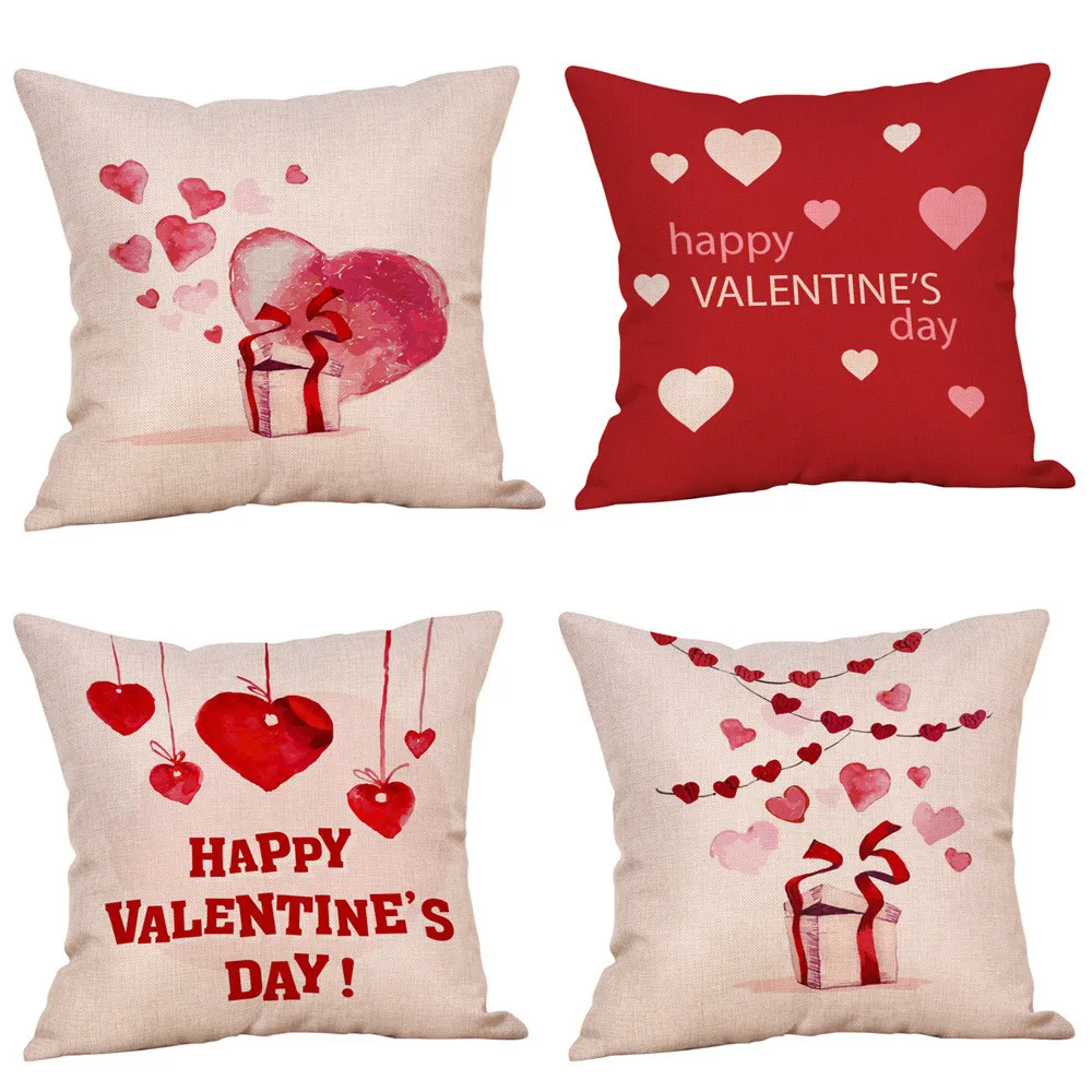 4PCS Happy Valentine Pillowcase Decorative Body Pillow Case Plain