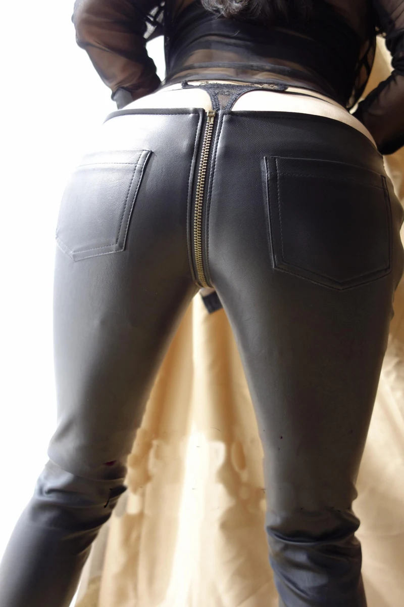 Сексуальные узкие брюки на молнии с открытой промежностью, женские леггинсы из искусственной кожи с низкой талией, готические облегающие брюки-Капри, Клубная танцевальная одежда 83