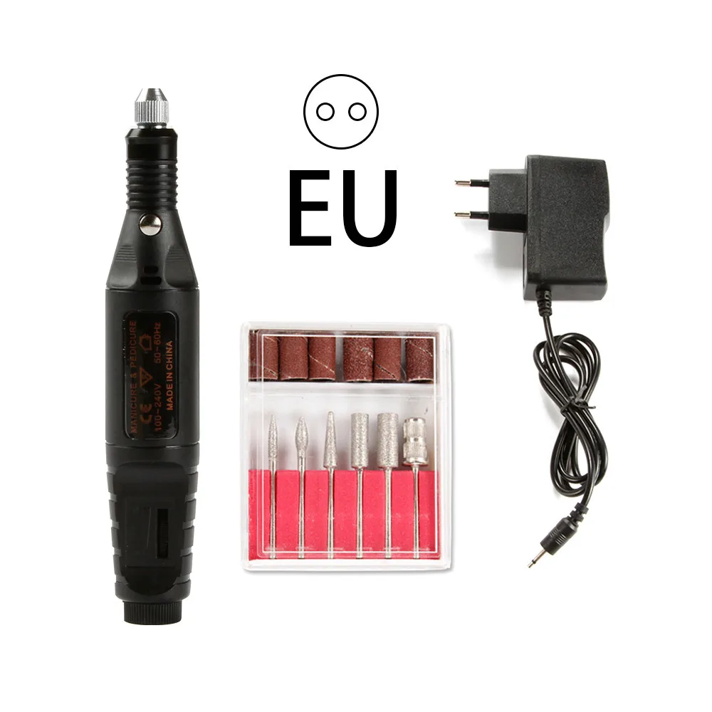 Электрический Маникюрный сверлильный станок, набор сверл для ногтей, фреза для дизайна ногтей, шлифовальный пилочка для удаления гель-лака, педикюрные ножницы - Цвет: Dark EU