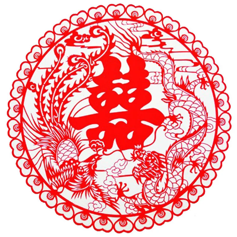 

Auspicious Dragon and Phoenix Red Double Happiness Marriage Supplies Festive Window Paper-cut Wedding Decorative Static Sticker