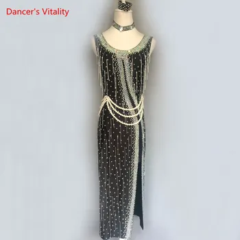 

Adult Female Latin Dance Competition Clothes High Grade Diamond Pearl Dress Children's Girls Latin Dance Performance Costumes