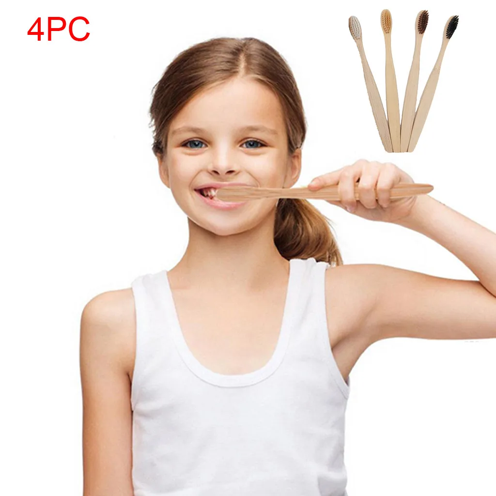 

4PC Eco-Friendly Bamboo Soft Fibre Toothbrush Biodegradable Teeth Brush Oral Care bamboo toothbrush tandenborstel bamboe