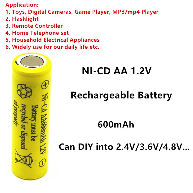 

DIY AA NI-CD Rechargeable Battery 1.2V 600mAh Can be used in electric toys Alarm clock Remote control