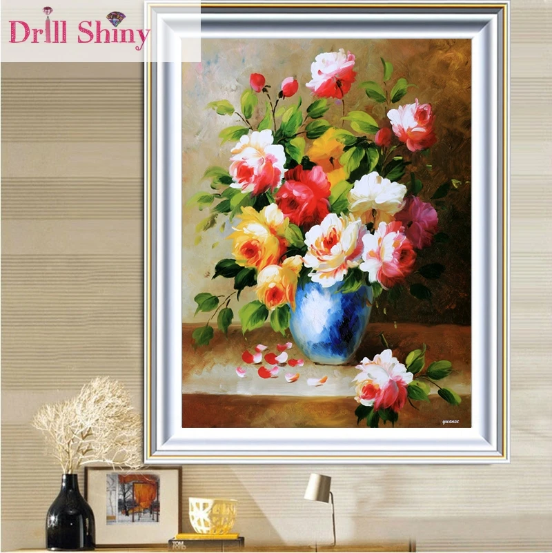 

Floral 5D DIY Diamond Painting Full Rhinestone Drill Cross Stitch Kits Colorful Flower Pasted Embroidery Pattern Wall Sticker