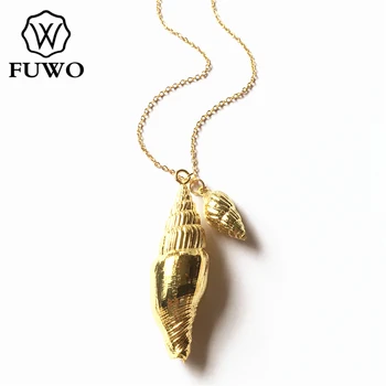 

FUWO Unique Double Spiral Shell Necklace with Gold Filled Women Wedding Pendant Necklace Beach Holiday Jewelry Gift NC502