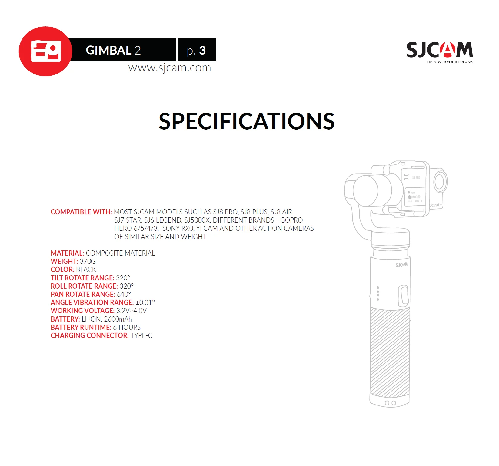 SJCAM портативный монопод с шарнирным замком 2 SJ-карданный 3-осевой стабилизатор Bluetooth APP Управление для SJ5000x SJ6 SJ7 SJ8 Yi Hero6/5/4/3 sony RXO Камера