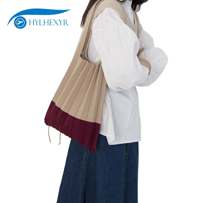 

Hylhexyr Woman Knitting Handbag Foldable Pleated Shoulder Bags Female Shopping Bag Fashion Casual Tote For Girl Daily Life