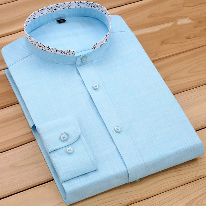 Мужская рубашка тонкая модная мужская Однотонная рубашка с воротником-стойкой мужская деловая официальная рубашка с длинным рукавом Повседневная качественная рубашка - Цвет: same as the picture3