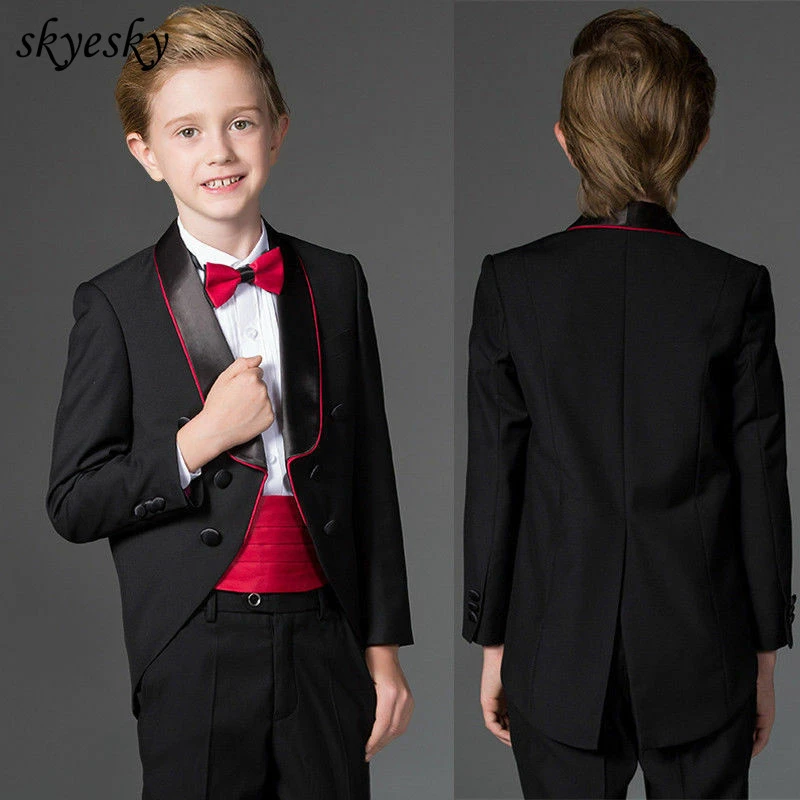 

2019 new Black Boys Wedding Suits Prom Suits for Kids Flower 2 Pcs suit coat/jacket+pants